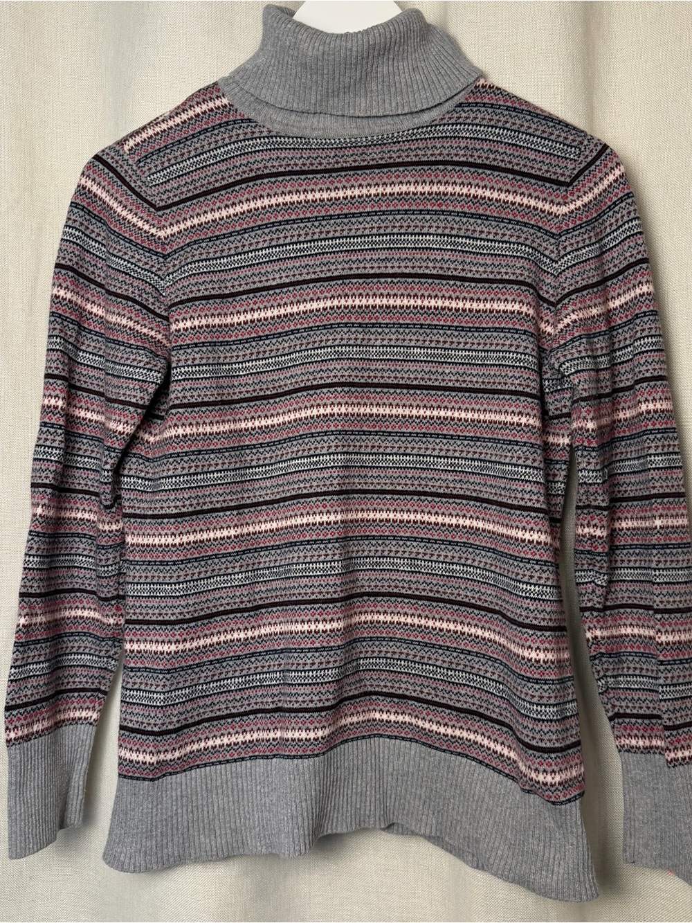 L.L. Bean Striped Turtleneck Sweater in Gray and Pink